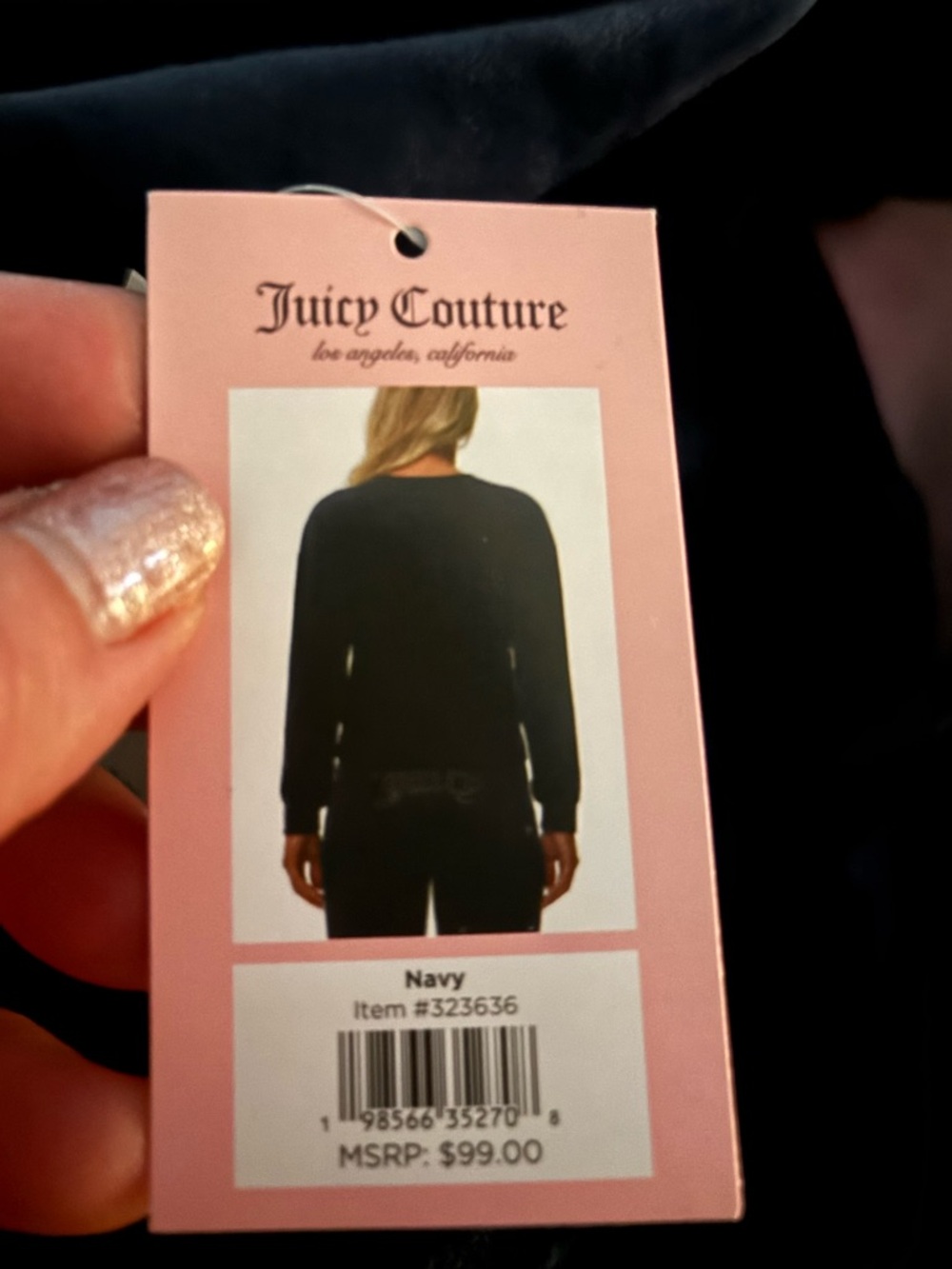 Juicy Couture Blue Velour Crewneck with Rhinestone Logo - medium - Picture 3 of 3